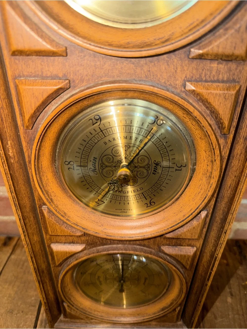 Springfield Weather Station Wood Wall Barometer Thermometer Hygrometer 70s Vtg
